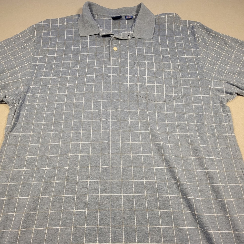 Pendleton Men's Polo Shirt Size XL Blue Windowpane Check 100%‎ Cotton Casual